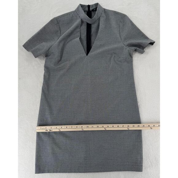 Zara Black & White Houndstooth short Dress V Neck Choker Band Mini M - Picture 9 of 9